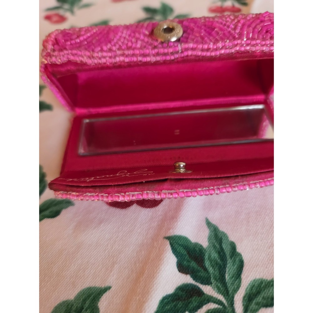 Mary Kay Signature Hot Pink Lipstick Beaded Case Holder Mirror Lip Gloss Glam - Picture 3 of 9